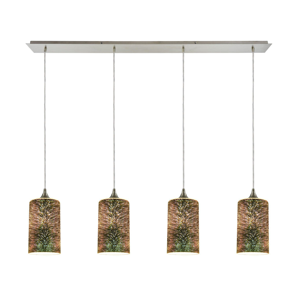 Illusions 4-Light Linear Pan In Satin Nickel With 3-D Starburst Glass Pendant Ceiling Elk Lighting 