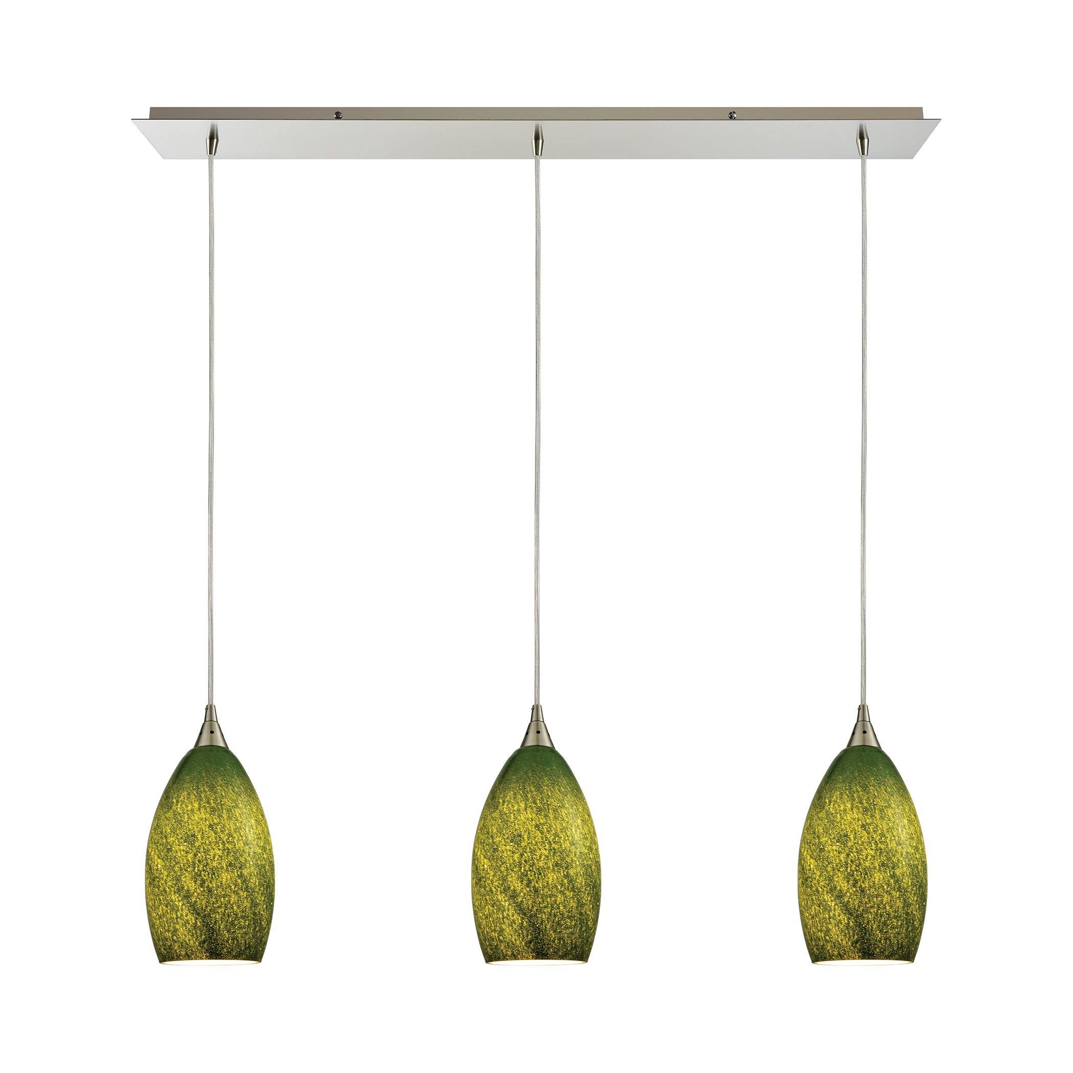 Earth 3 Light Pendant In Satin Nickel And Grass Green Glass Ceiling Elk Lighting 