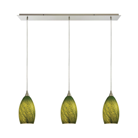 Earth 3 Light Pendant In Satin Nickel And Grass Green Glass Ceiling Elk Lighting 