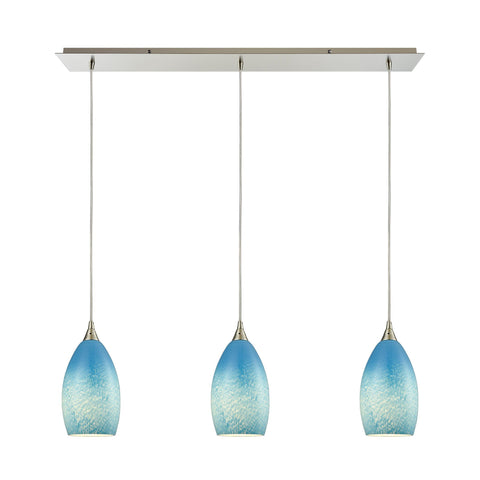 Earth 3 Light Pendant In Satin Nickel And Sky Blue Glass Ceiling Elk Lighting 