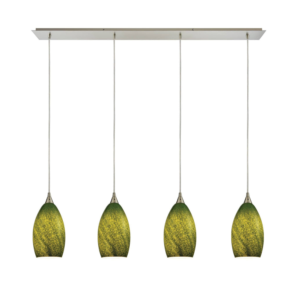 Earth 4 Light Pendant In Satin Nickel And Grass Green Glass Ceiling Elk Lighting 