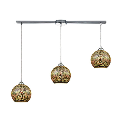 Illusions 3-Light Linear Bar In Polished Chrome With 3-D Graffiti Glass Pendant Ceiling Elk Lighting 