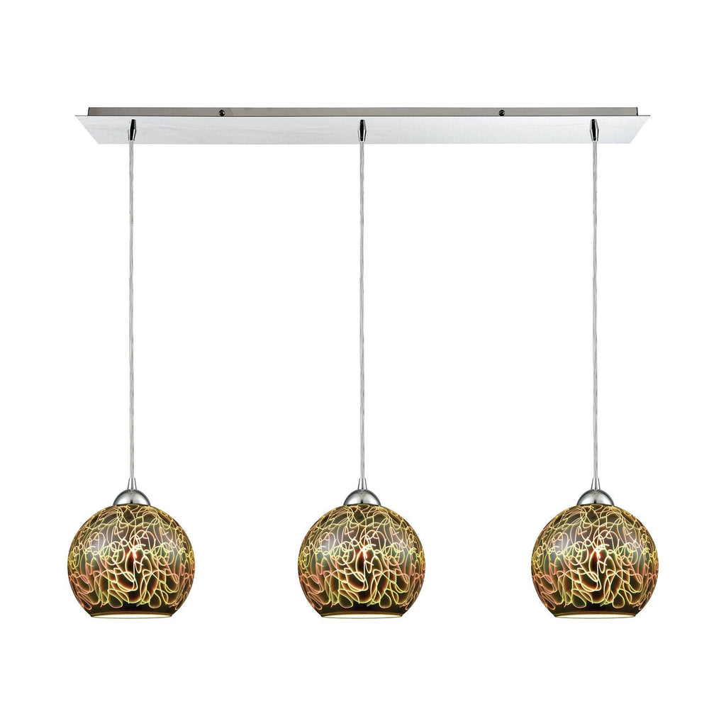 Illusions 3-Light Linear Pan In Polished Chrome With 3-D Graffiti Glass Pendant Ceiling Elk Lighting 