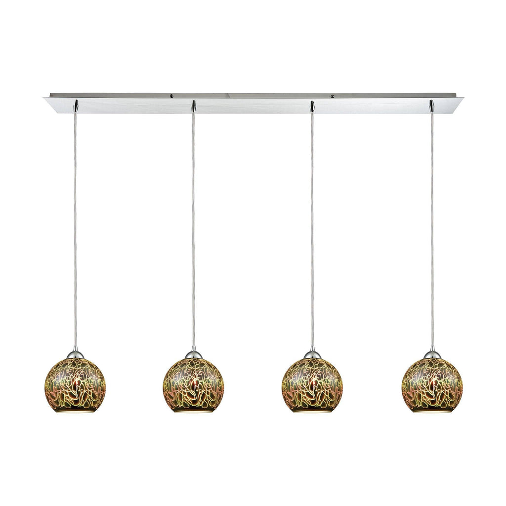 Illusions 4-Light Linear Pan In Polished Chrome With 3-D Graffiti Glass Pendant Ceiling Elk Lighting 