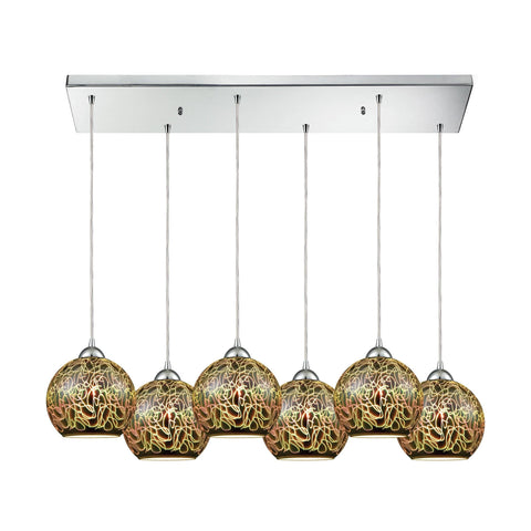 Illusions 6-Light Rectangle In Polished Chrome With 3-D Graffiti Glass Pendant Ceiling Elk Lighting 