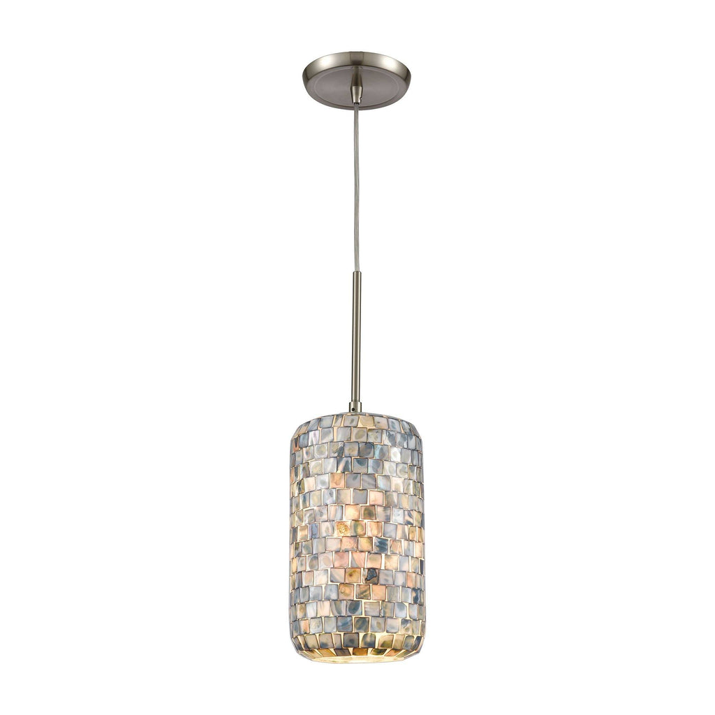 Capri 1-Light Mini Pendant in Satin Nickel with Glass/Gray Capiz Shells Ceiling Elk Lighting 