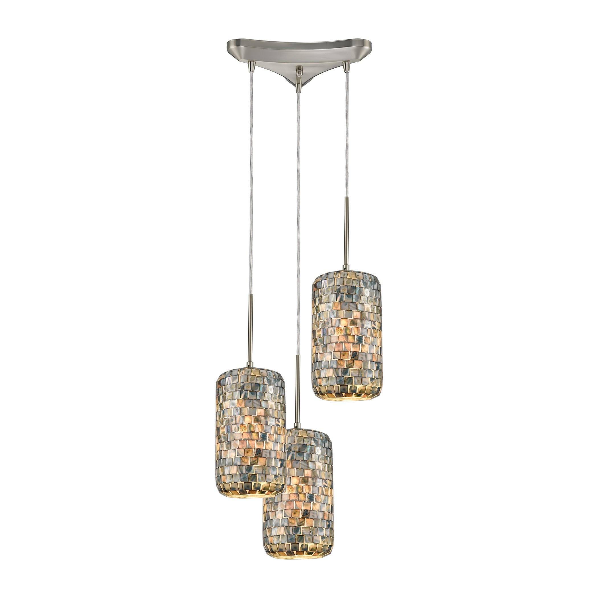 Capri 3-Light Pendant in Satin Nickel with Glass/Gray Capiz Shells Ceiling Elk Lighting 