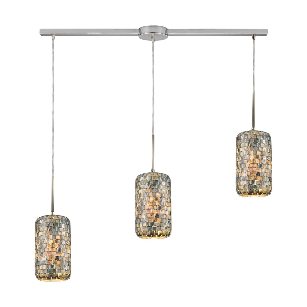 Capri 3-Light Pendant in Satin Nickel with Glass/Gray Capiz Shells Ceiling Elk Lighting 