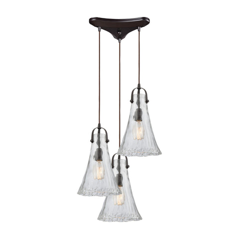 Hand-Formed Glass 3 Pendant Oil Rubbed Bronze Ceiling Elk Lighting 