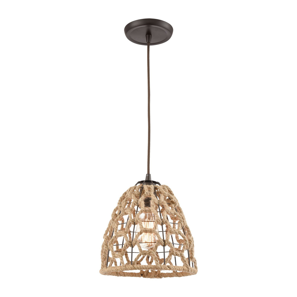 Coastal Inlet 1-Light Mini Pendant in Oil Rubbed Bronze with Rope Ceiling Elk Lighting 