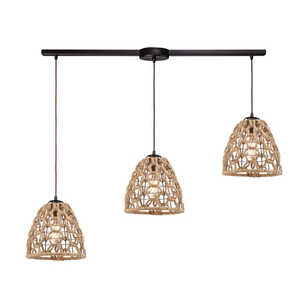 Coastal Inlet 3-Light Pendant in Oil Rubbed Bronze with Rope Ceiling Elk Lighting 