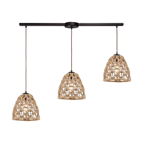 Coastal Inlet 3-Light Pendant in Oil Rubbed Bronze with Rope Ceiling Elk Lighting 
