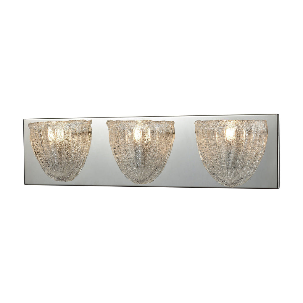 Verannis 3 Light Vanity In Polished Chrome With Hand-Formed Clear Sugar Glass Wall Elk Lighting 
