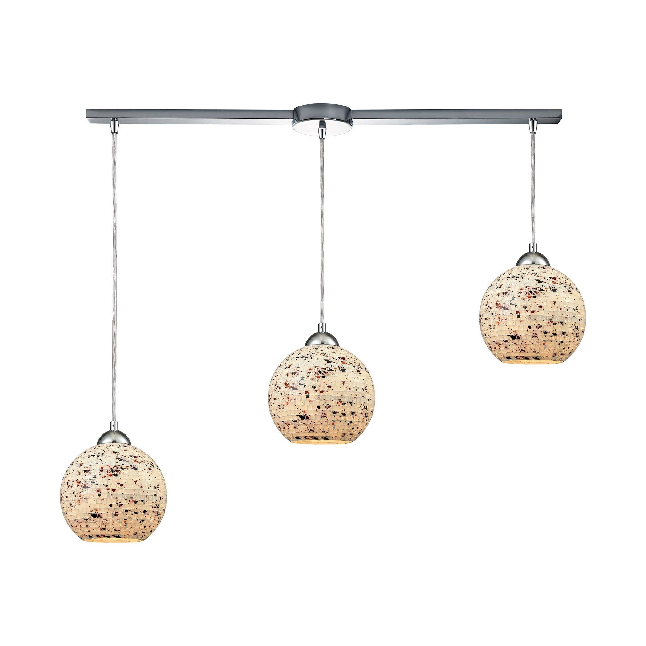 Spatter 3-Light Linear Bar In Polished Chrome With Spatter Mosaic Glass Pendant Ceiling Elk Lighting 