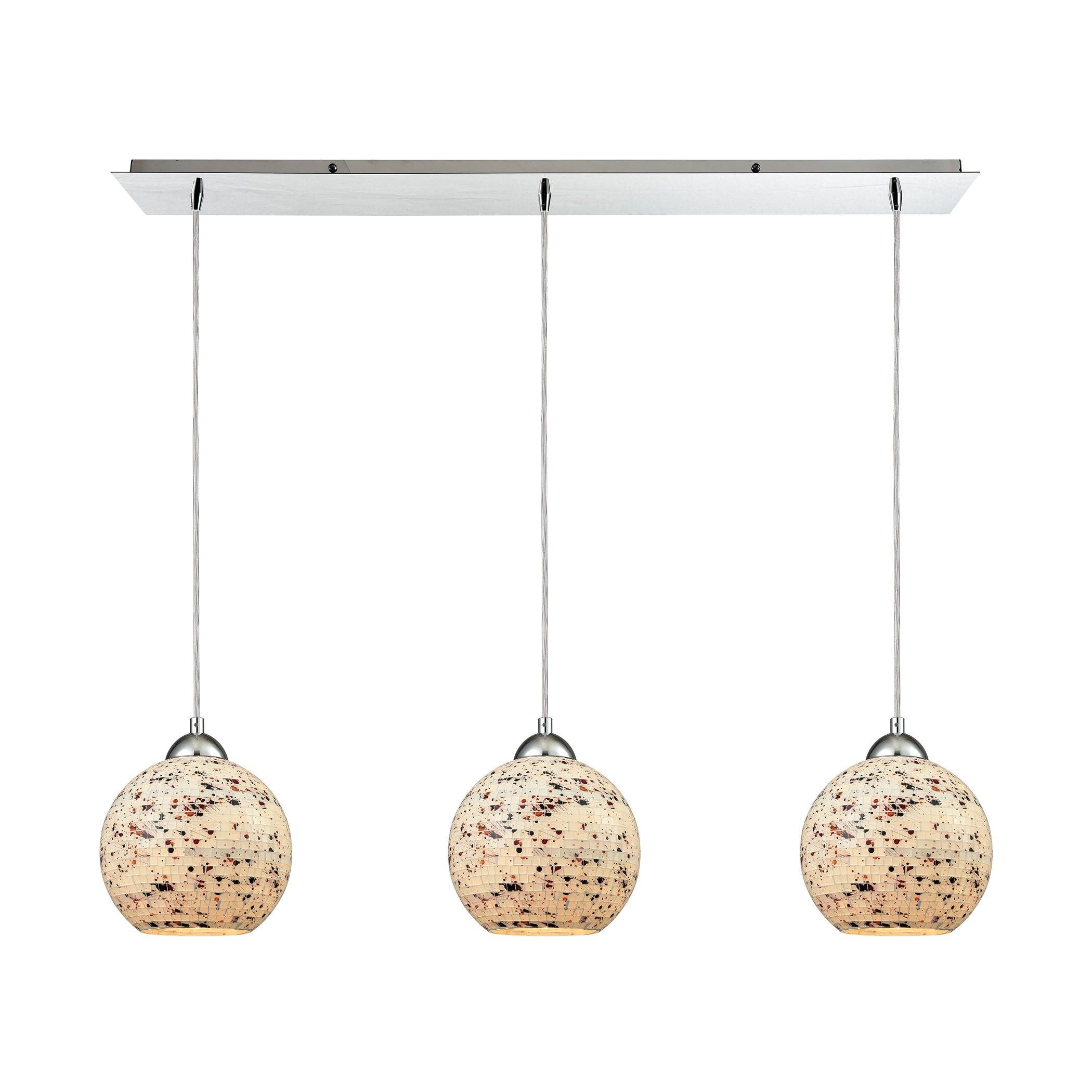 Spatter 3-Light Linear Pan In Polished Chrome With Spatter Mosaic Glass Pendant Ceiling Elk Lighting 