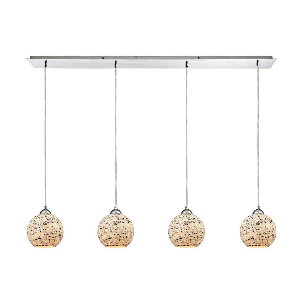 Spatter 4-Light Linear Pan In Polished Chrome With Spatter Mosaic Glass Pendant Ceiling Elk Lighting 