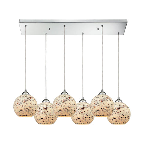 Spatter 6-Light Rectangle In Polished Chrome With Spatter Mosaic Glass Pendant Ceiling Elk Lighting 