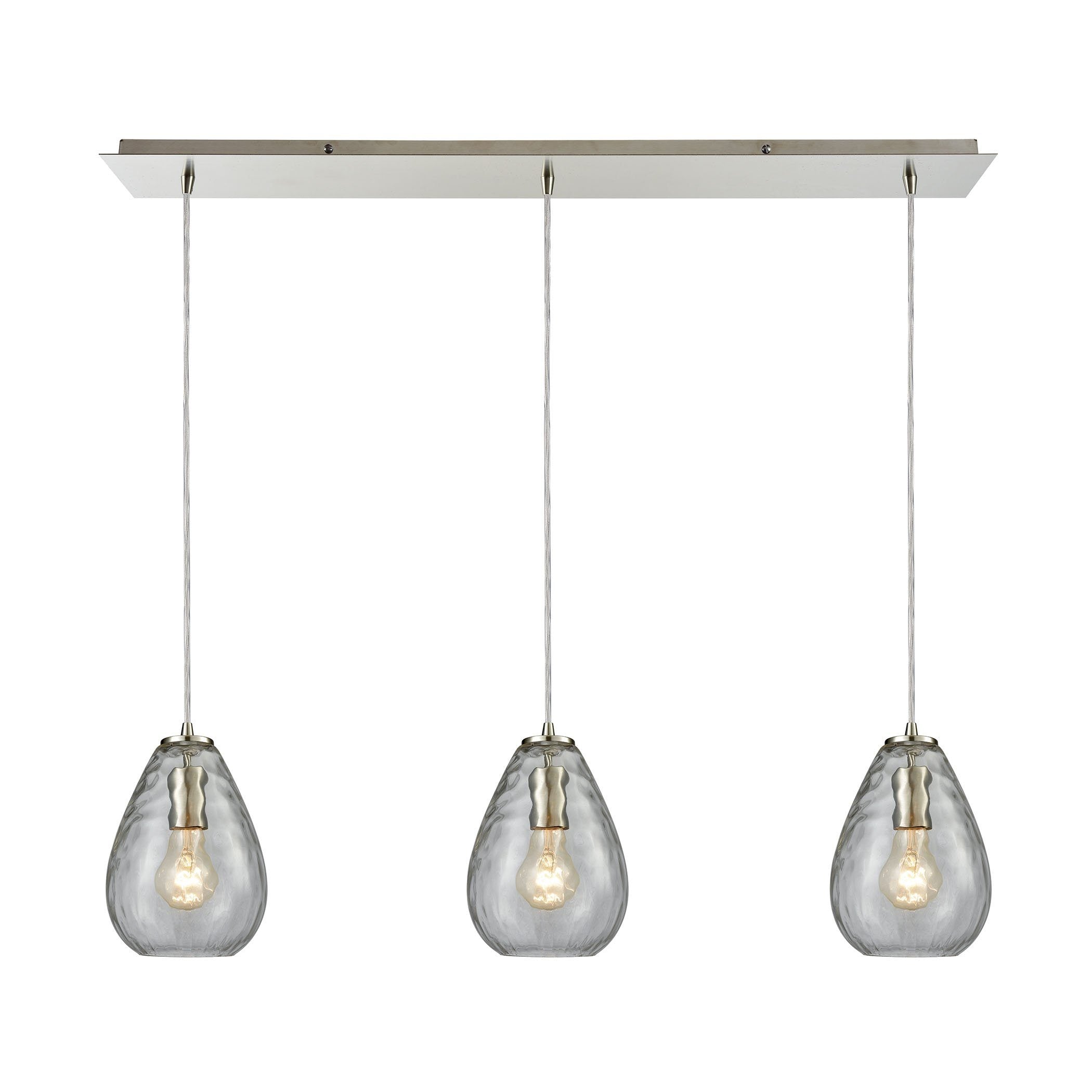 Lagoon 3-Light Linear Pan In Satin Nickel With Clear Water Glass Pendant Ceiling Elk Lighting 