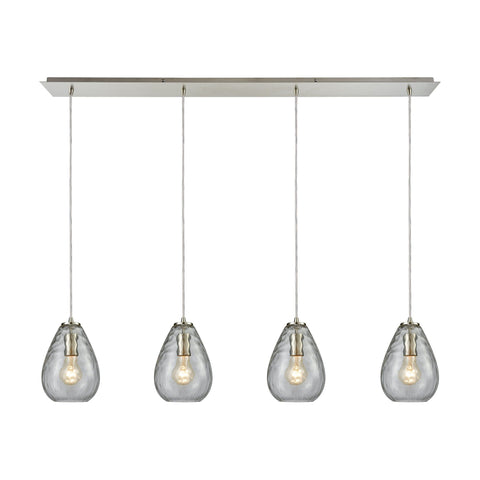 Lagoon 4-Light Linear Pan In Satin Nickel With Clear Water Glass Pendant Ceiling Elk Lighting 
