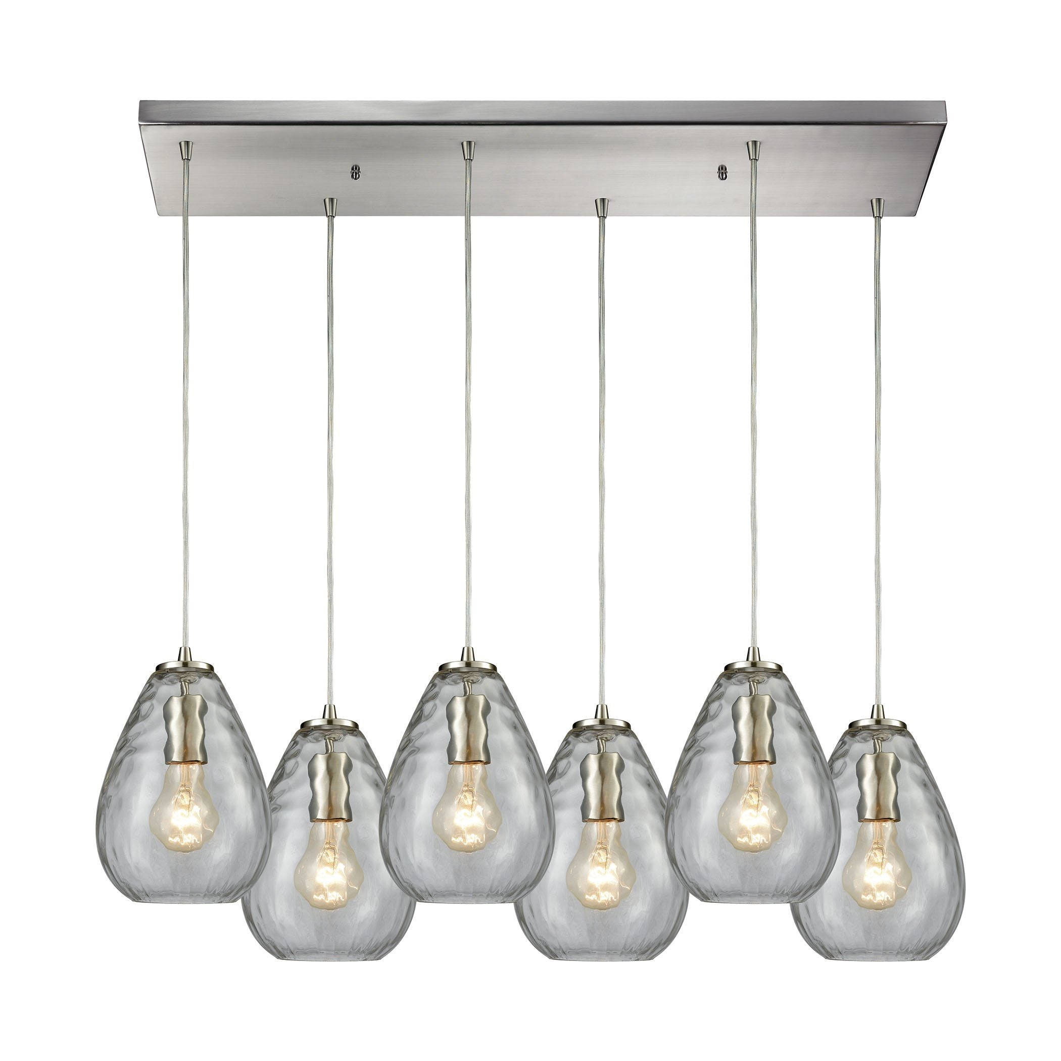 Lagoon 6-Light Rectangle In Satin Nickel With Clear Water Glass Pendant Ceiling Elk Lighting 
