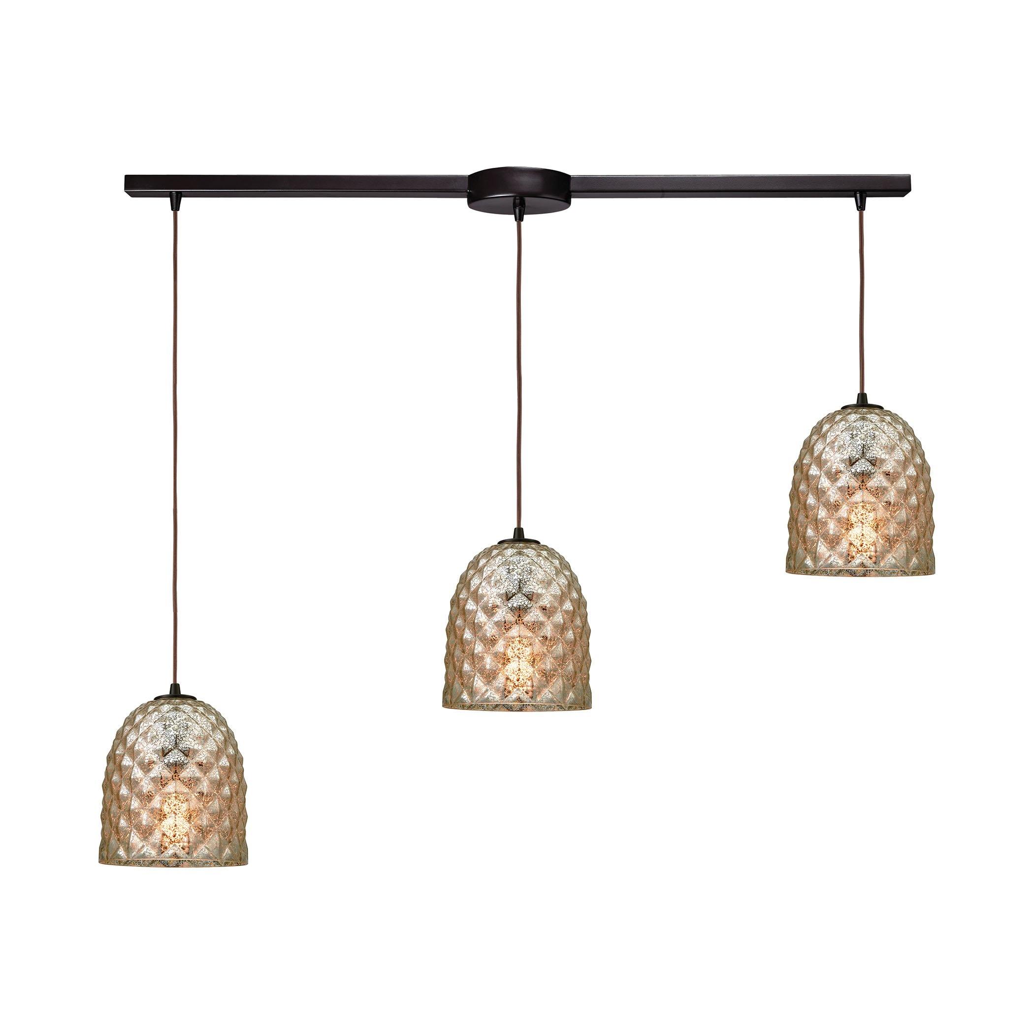 Brimley 3-Light Linear Bar In Oil Rubbed Bronze With Raised Diamond Texture Mercury Glass Pendant Ceiling Elk Lighting 