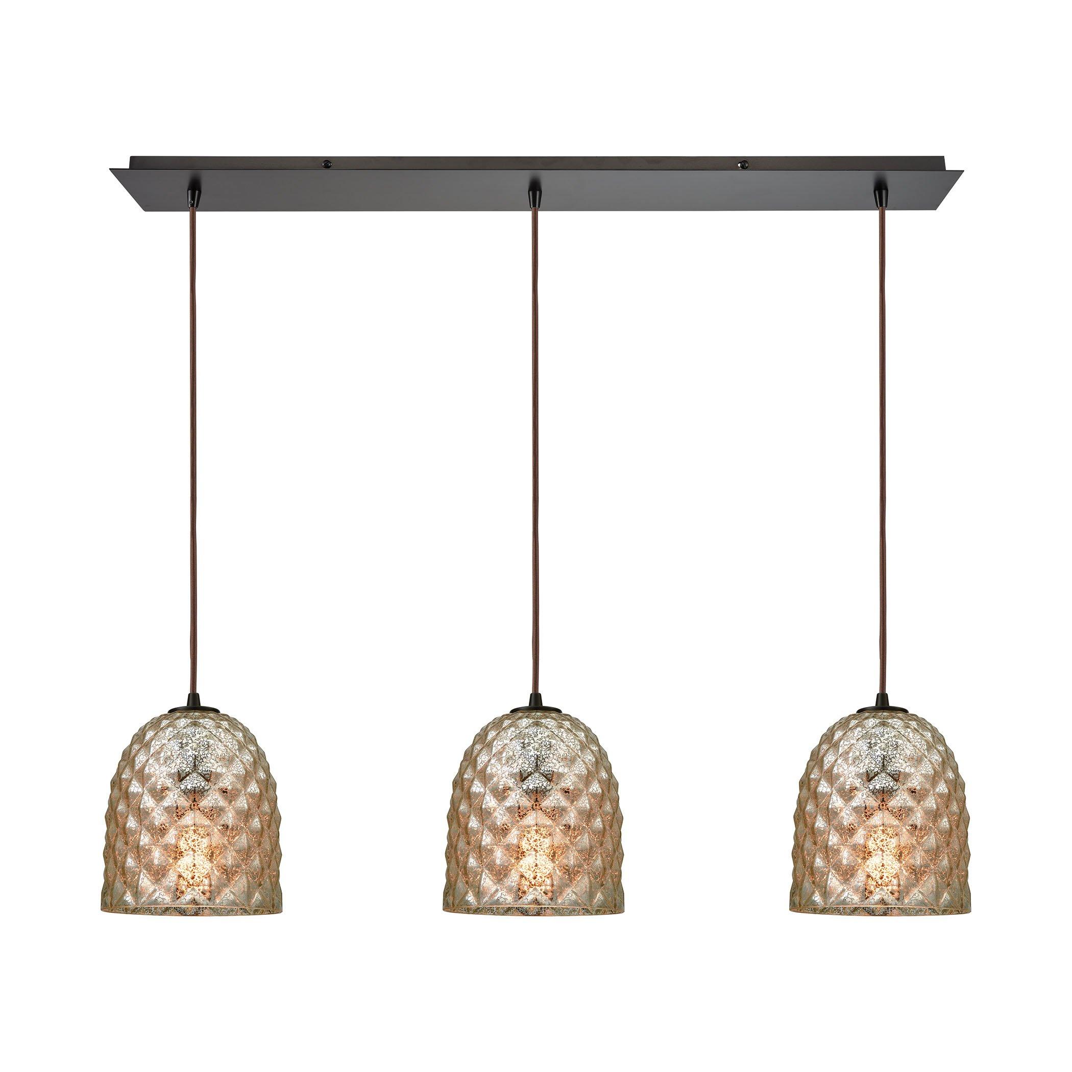 Brimley 3-Light Linear Pan In Oil Rubbed Bronze With Raised Diamond Texture Mercury Glass Pendant Ceiling Elk Lighting 