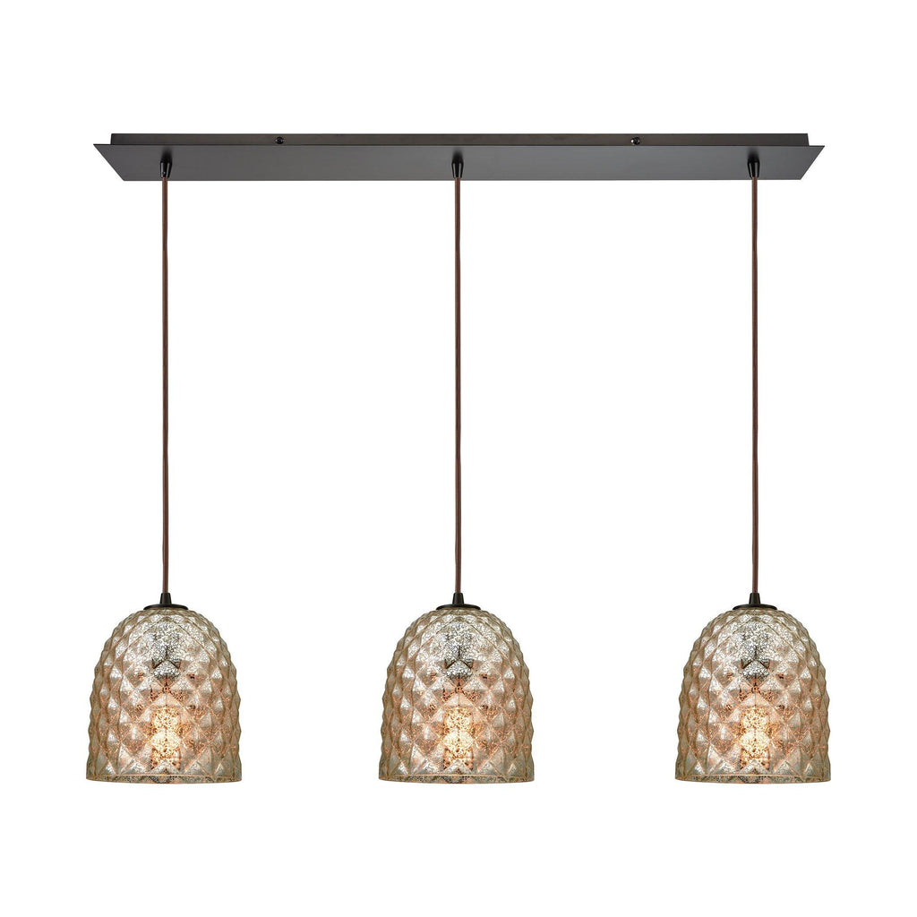 Brimley 3-Light Linear Pan In Oil Rubbed Bronze With Raised Diamond Texture Mercury Glass Pendant Ceiling Elk Lighting 