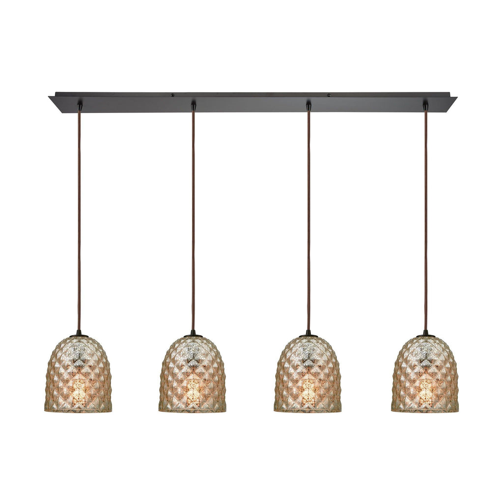 Brimley 4-Light Linear Pan In Oil Rubbed Bronze With Raised Diamond Texture Mercury Glass Pendant Ceiling Elk Lighting 