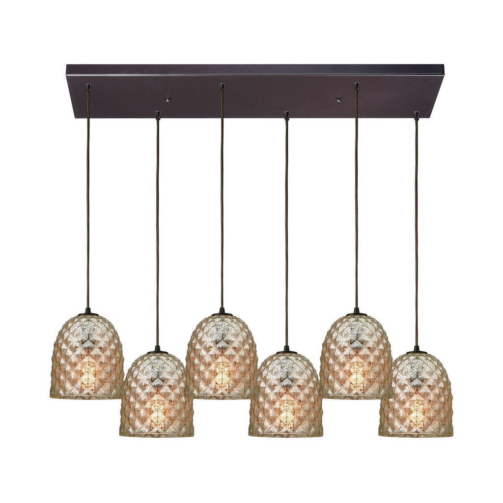 Brimley 6-Light Rectangle In Oil Rubbed Bronze With Raised Diamond Texture Mercury Glass Pendant Ceiling Elk Lighting 