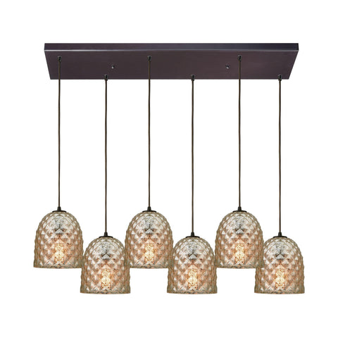 Brimley 6-Light Rectangle In Oil Rubbed Bronze With Raised Diamond Texture Mercury Glass Pendant Ceiling Elk Lighting 