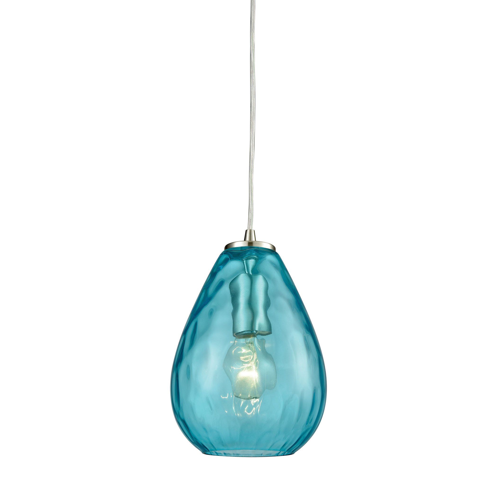 Lagoon Pendant In Satin Nickel With Aqua Water Glass Ceiling Elk Lighting 