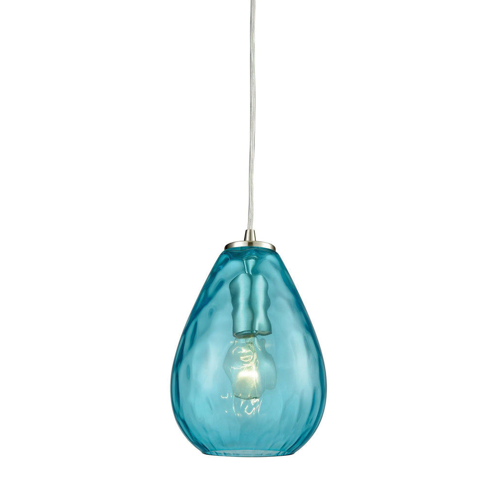 Lagoon Pendant In Satin Nickel With Aqua Water Glass Ceiling Elk Lighting 