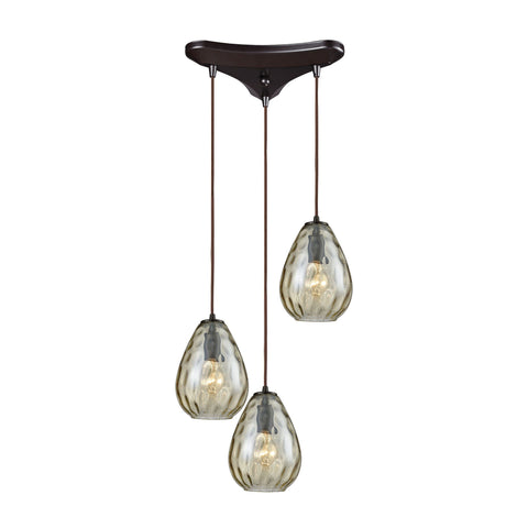 Lagoon 3-Light Triangle Pan In Oil Rubbed Bronze With Champagne Plated Water Glass Pendant Ceiling Elk Lighting 