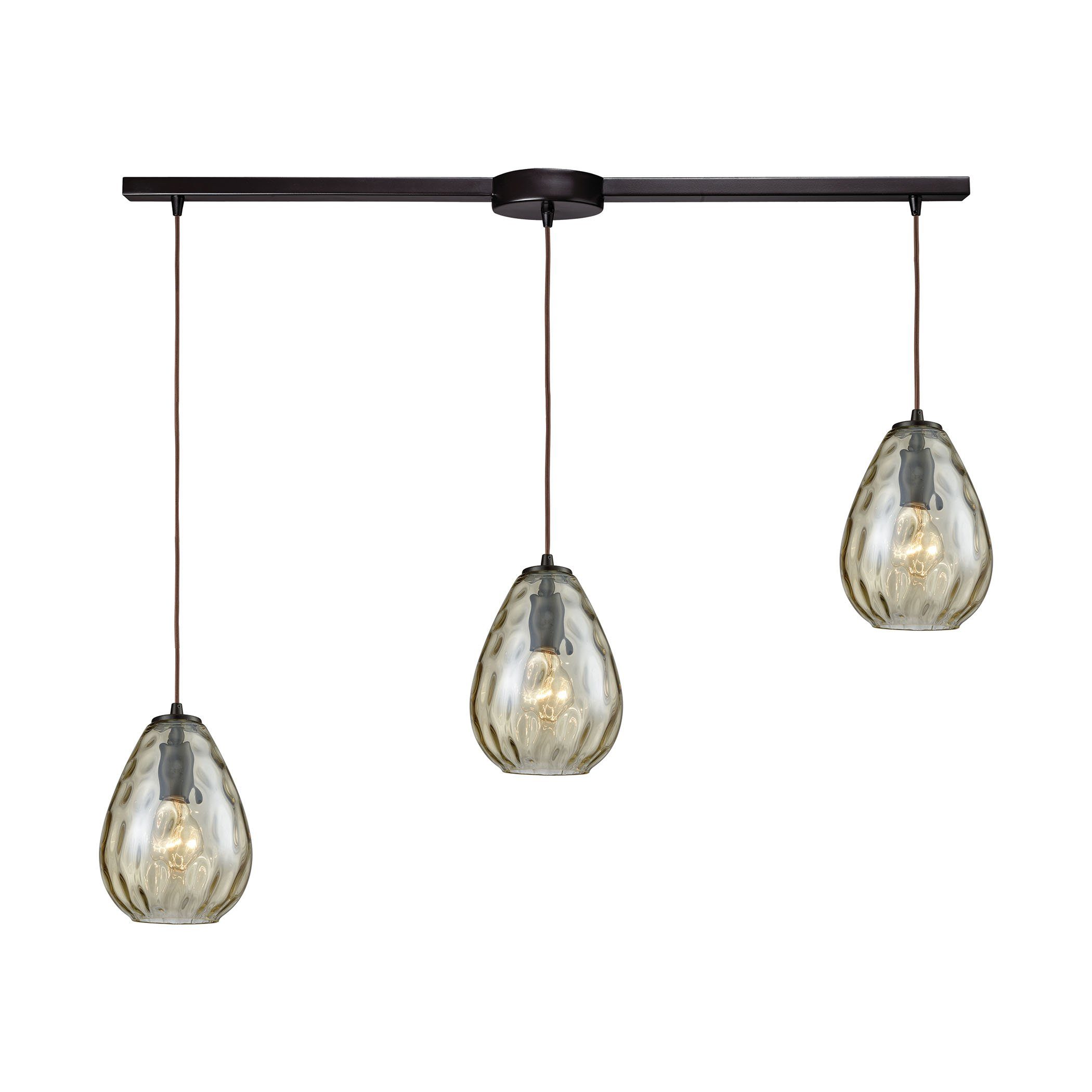 Lagoon 3-Light Linear Bar In Oil Rubbed Bronze With Champagne Plated Water Glass Pendant Ceiling Elk Lighting 