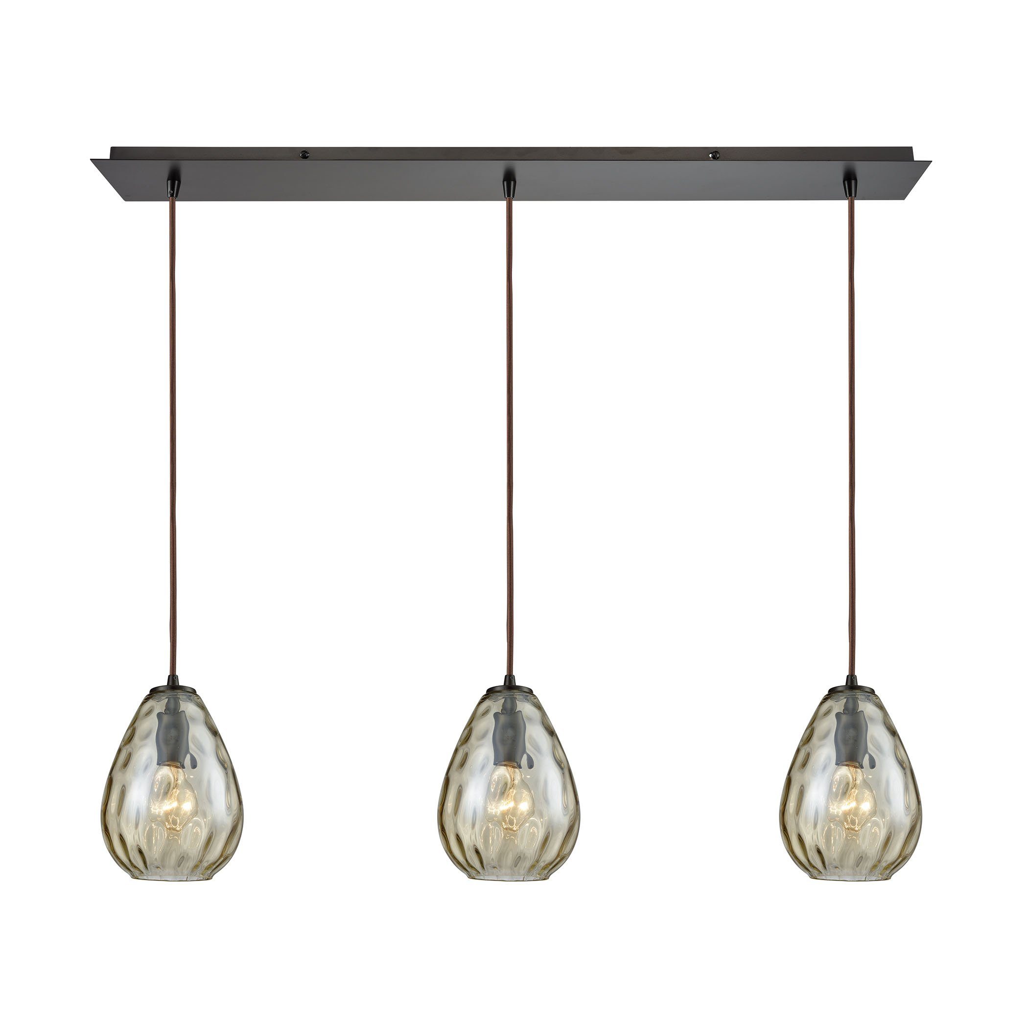 Lagoon 3-Light Linear Pan In Oil Rubbed Bronze With Champagne Plated Water Glass Pendant Ceiling Elk Lighting 