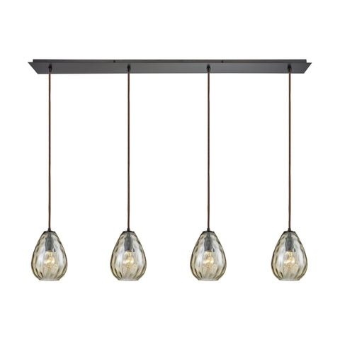 Lagoon 4-Light Linear Pan In Oil Rubbed Bronze With Champagne Plated Water Glass Pendant Ceiling Elk Lighting 