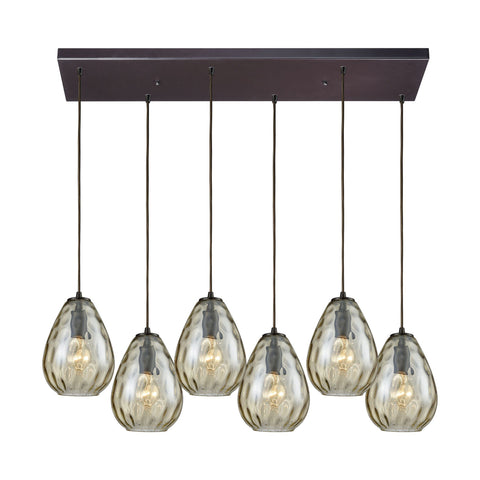 Lagoon 6-Light Rectangle In Oil Rubbed Bronze With Champagne Plated Water Glass Pendant Ceiling Elk Lighting 