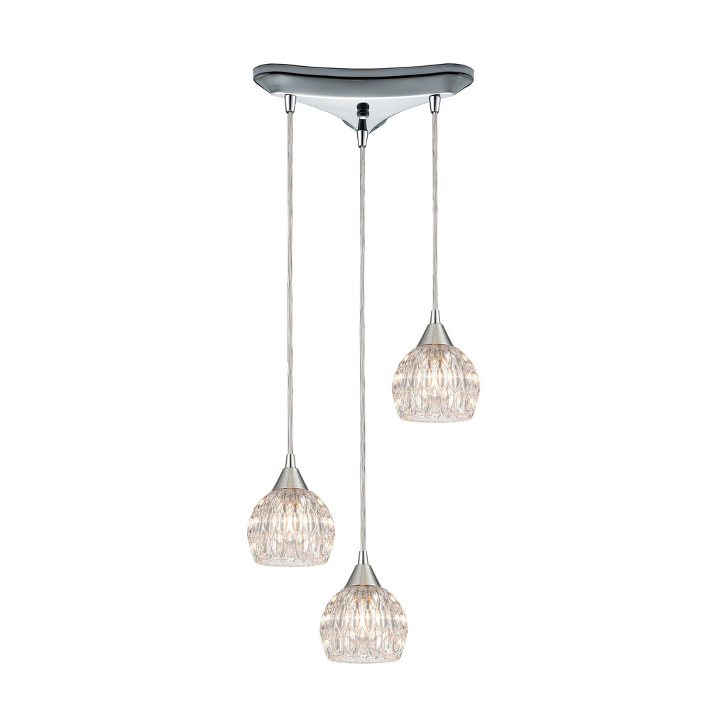 Kersey 3-Light Pendant in Polished Chrome with Clear Crystal Ceiling Elk Lighting 