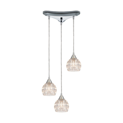 Kersey 3-Light Pendant in Polished Chrome with Clear Crystal Ceiling Elk Lighting 