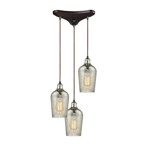 Hammered Glass 3 Light Triangle Pan Fixture In Oil Rubbed Bronze With Hammered Mercury Glass Ceiling Elk Lighting 