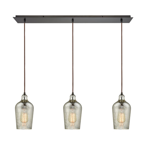 Hammered Glass 3 Light Linear Pan Fixture In Oil Rubbed Bronze With Hammered Mercury Glass Ceiling Elk Lighting 