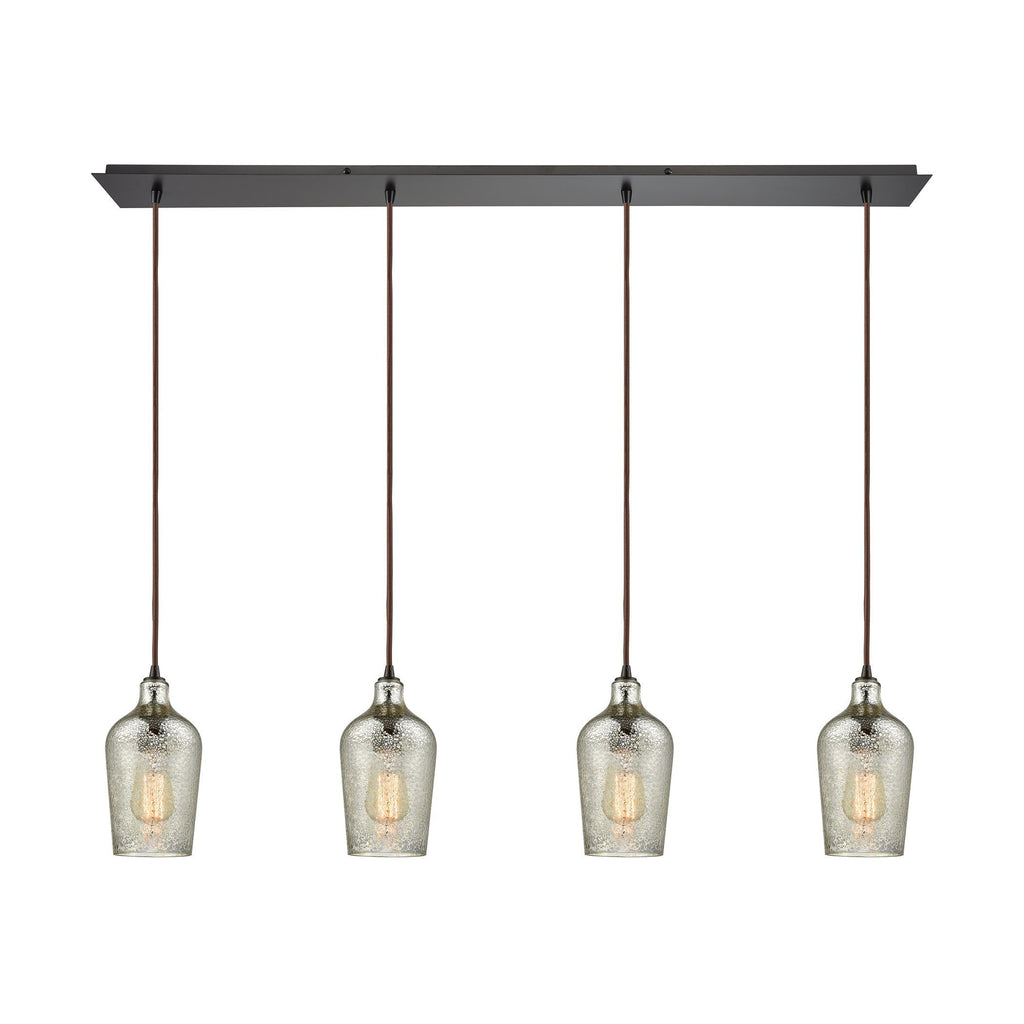 Hammered Glass 4 Light Linear Pan Fixture In Oil Rubbed Bronze With Hammered Mercury Glass Ceiling Elk Lighting 