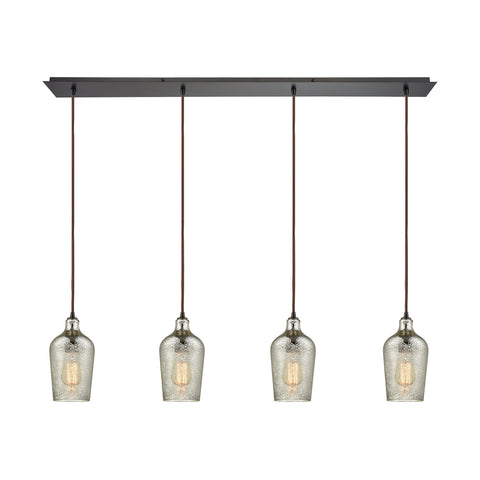 Hammered Glass 4 Light Linear Pan Fixture In Oil Rubbed Bronze With Hammered Mercury Glass Ceiling Elk Lighting 