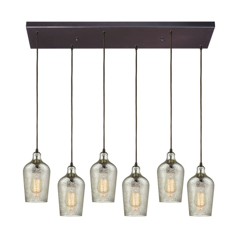 Hammered Glass 6 Light Rectangle Fixture In Oil Rubbed Bronze With Hammered Mercury Glass Ceiling Elk Lighting 