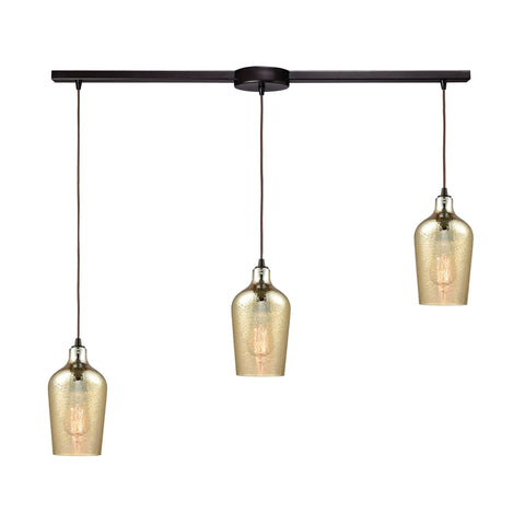 Hammered Glass 3 Light Linear Bar Fixture In Oil Rubbed Bronze With Hammered Amber Plated Glass Ceiling Elk Lighting 