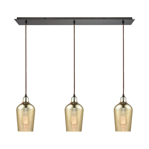 Hammered Glass 3 Light Linear Pan Fixture In Oil Rubbed Bronze With Hammered Amber Plated Glass Ceiling Elk Lighting 