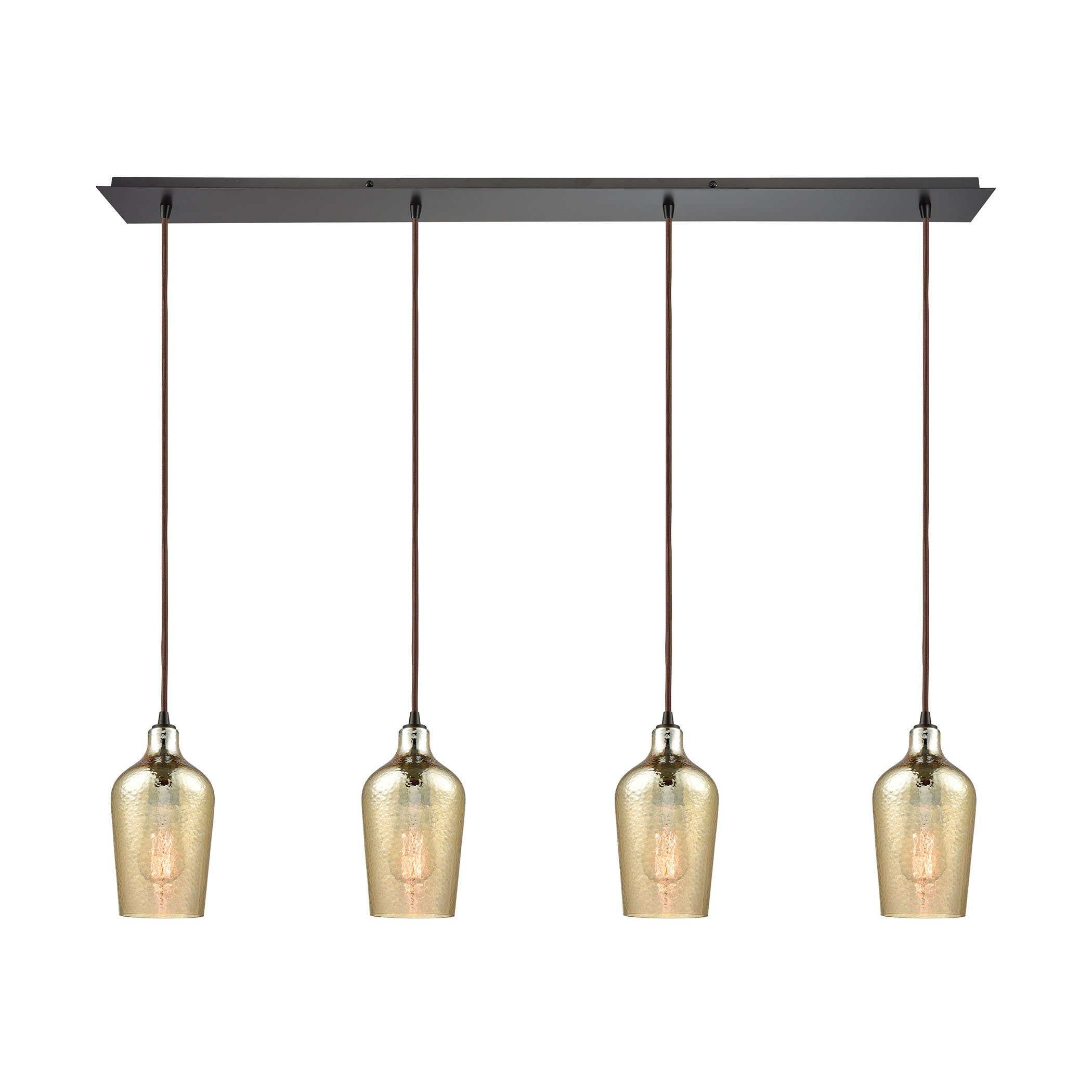 Hammered Glass 4 Light Linear Pan Fixture In Oil Rubbed Bronze With Hammered Amber Plated Glass Ceiling Elk Lighting 