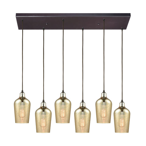 Hammered Glass 6 Light Rectangle Fixture In Oil Rubbed Bronze With Hammered Amber Plated Glass Ceiling Elk Lighting 