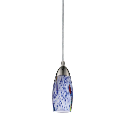 Milan LED Pendant In Satin Nickel And Starlight Blue Glass Ceiling Elk Lighting 