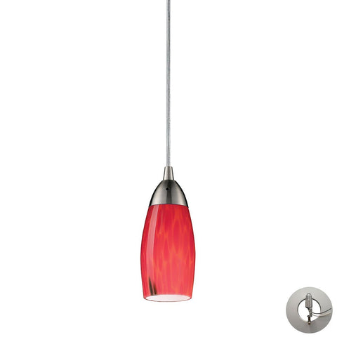 Milan Pendant In Satin Nickel And Fire Red Glass - Includes Recessed Lighting Kit Ceiling Elk Lighting 
